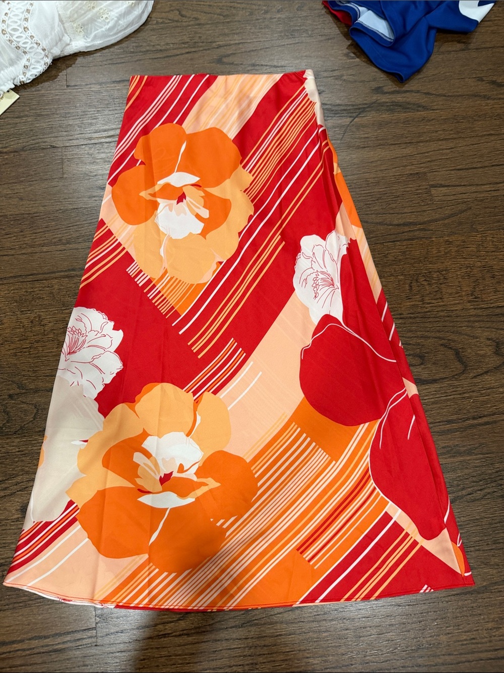 Ramy Brooke Floral A-Line Maxi Skirt in Red & Orange